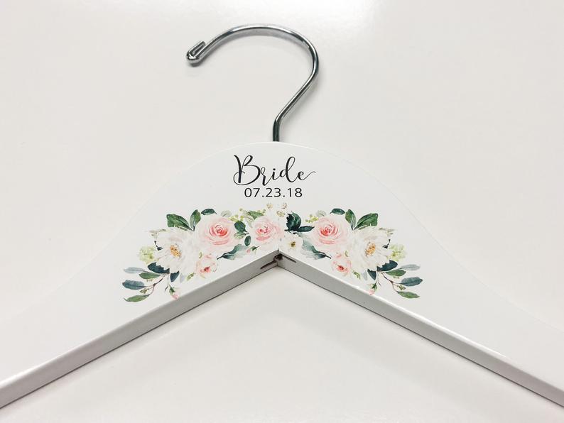 White Bridesmaid Printed Hanger with floral design