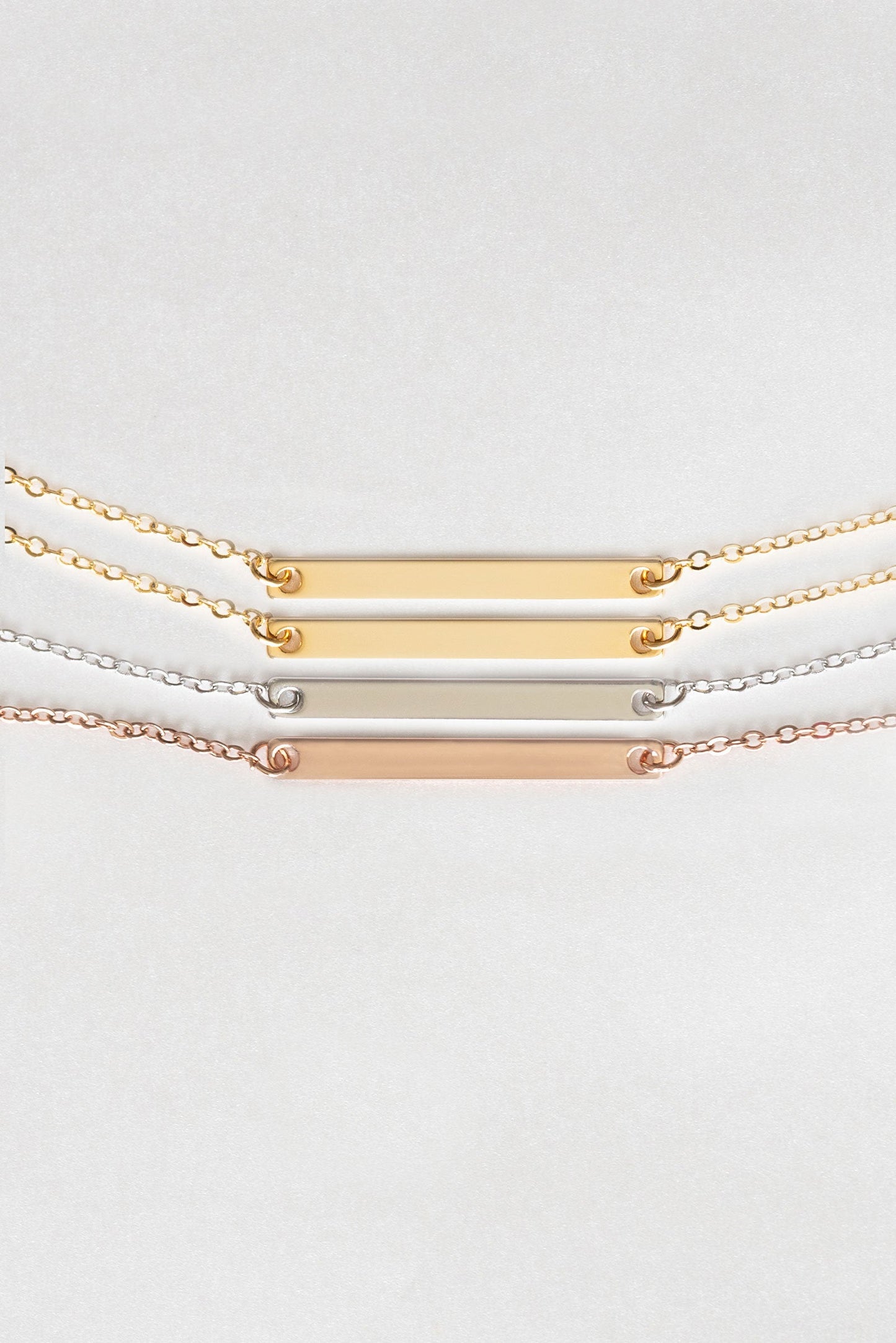 personalized bridesmaid horizontal bar neckless with name or coordinates with gold, silver and rose gold color options