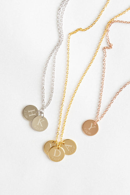 Coin Necklace - Initial Necklace - Gold, Rose Gold, or Silver