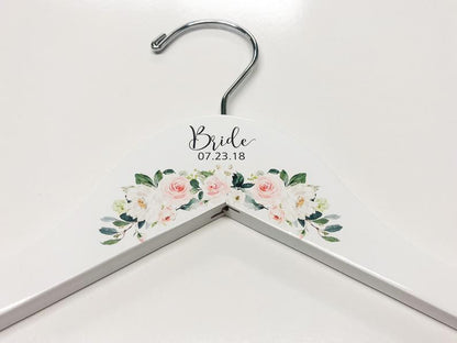 White Bridesmaid Printed Hanger with floral design