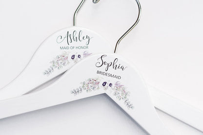 White Bridesmaid Printed Hanger with cream floral design