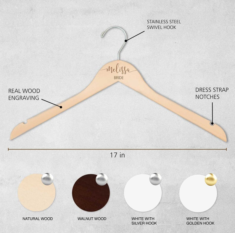 Personalized Engraved Bridal Party Wooden Hangers #HG104