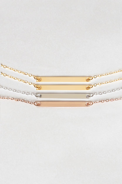 personalized bridesmaid horizontal bar neckless with name or coordinates with gold, silver and rose gold color options 